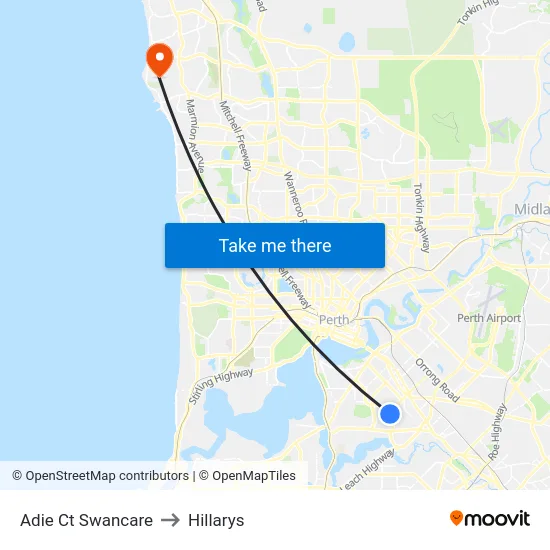 Adie Ct Swancare to Hillarys map