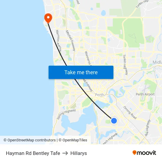 Hayman Rd Bentley Tafe to Hillarys map