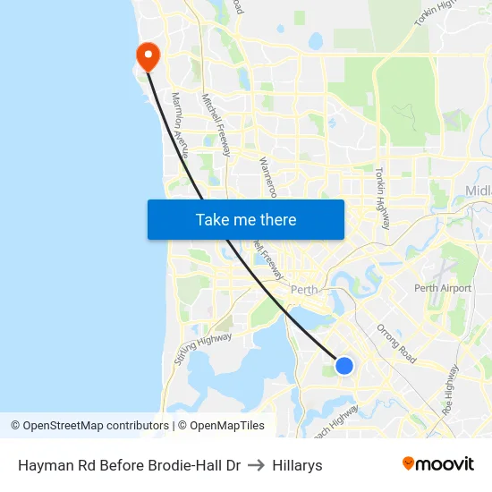 Hayman Rd Before Brodie-Hall Dr to Hillarys map