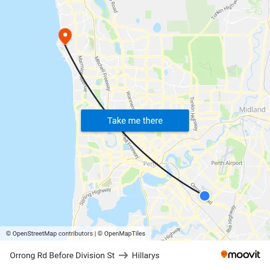 Orrong Rd Before Division St to Hillarys map