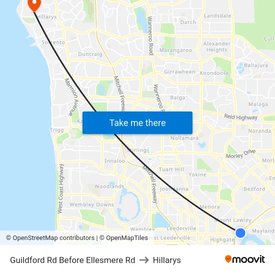 Guildford Rd Before Ellesmere Rd to Hillarys map