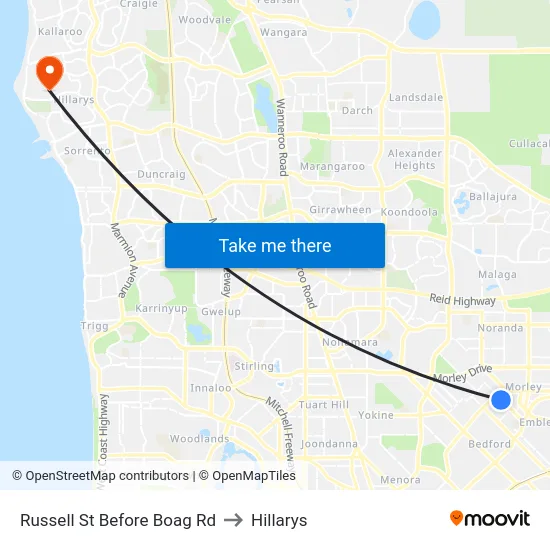 Russell St Before Boag Rd to Hillarys map