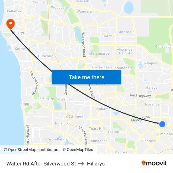 Walter Rd After Silverwood St to Hillarys map