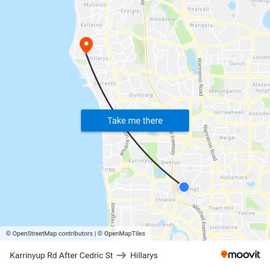 Karrinyup Rd After Cedric St to Hillarys map