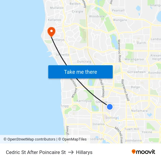 Cedric St After Poincaire St to Hillarys map