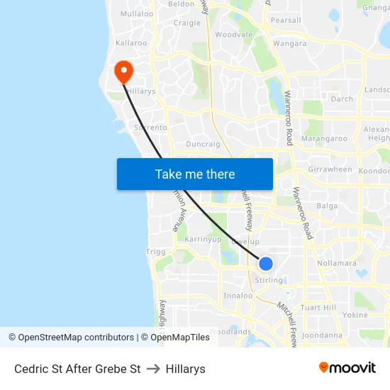 Cedric St After Grebe St to Hillarys map