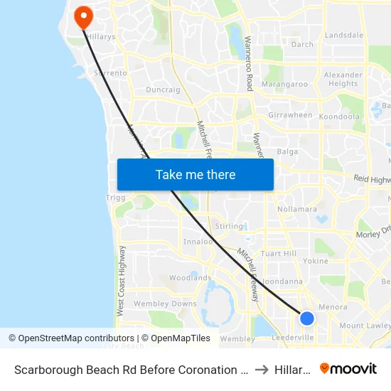 Scarborough Beach Rd Before Coronation St to Hillarys map