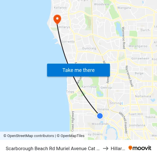 Scarborough Beach Rd Muriel Avenue Cat Id 8 to Hillarys map