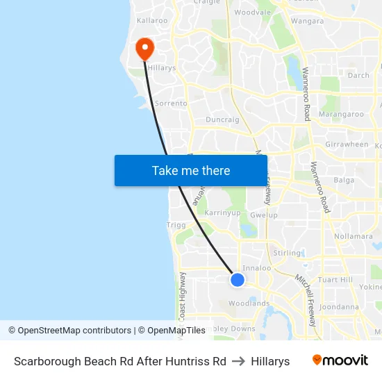 Scarborough Beach Rd After Huntriss Rd to Hillarys map