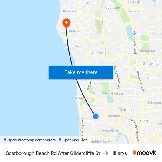 Scarborough Beach Rd After Gildercliffe St to Hillarys map