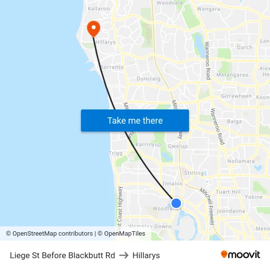 Liege St Before Blackbutt Rd to Hillarys map