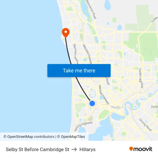 Selby St Before Cambridge St to Hillarys map