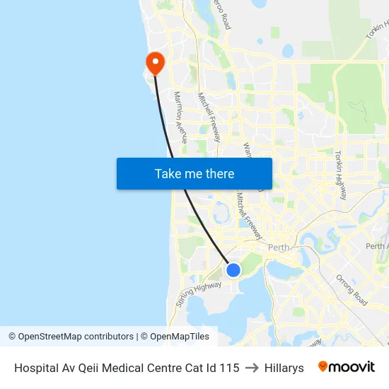 Hospital Av Qeii Medical Centre Cat Id 115 to Hillarys map