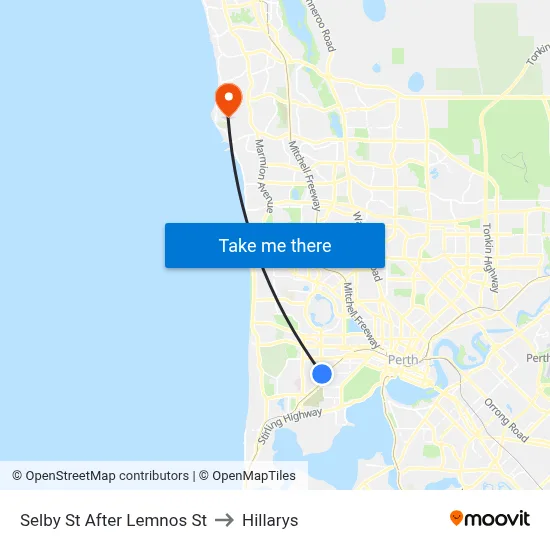 Selby St After Lemnos St to Hillarys map