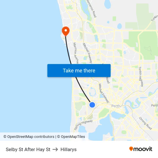 Selby St After Hay St to Hillarys map