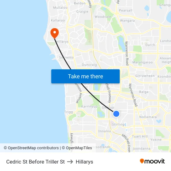 Cedric St Before Triller St to Hillarys map