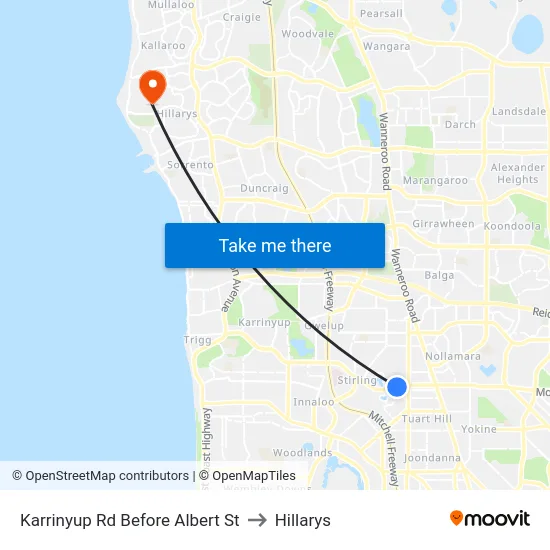 Karrinyup Rd Before Albert St to Hillarys map