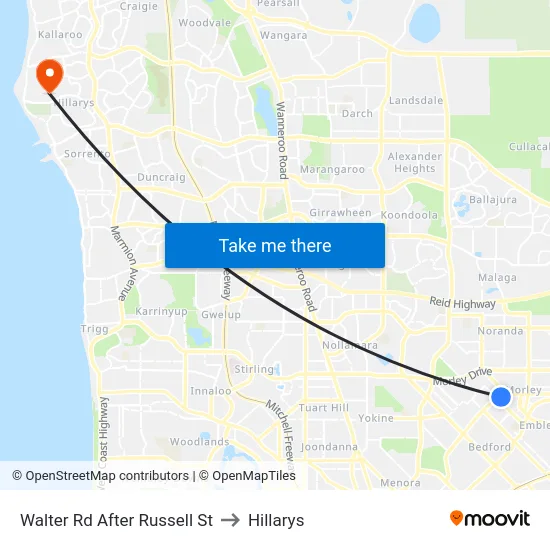 Walter Rd After Russell St to Hillarys map