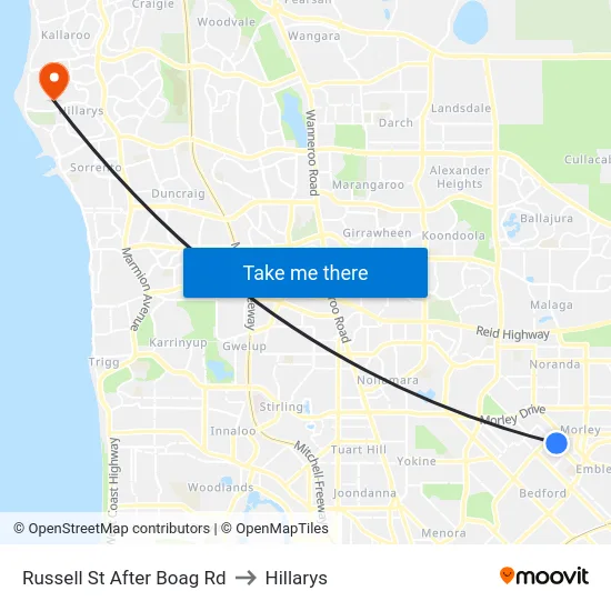 Russell St After Boag Rd to Hillarys map