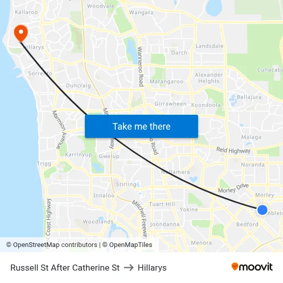 Russell St After Catherine St to Hillarys map