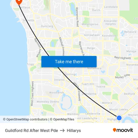 Guildford Rd After West Pde to Hillarys map