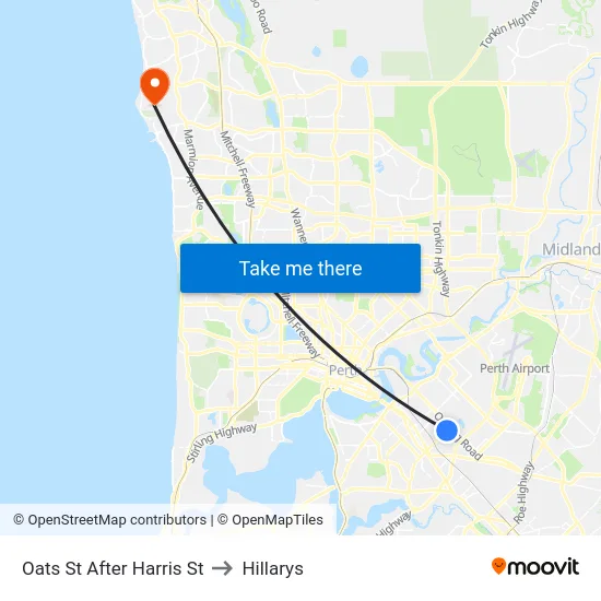 Oats St After Harris St to Hillarys map