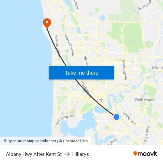 Albany Hwy After Kent St to Hillarys map