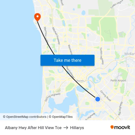 Albany Hwy After Hill View Tce to Hillarys map
