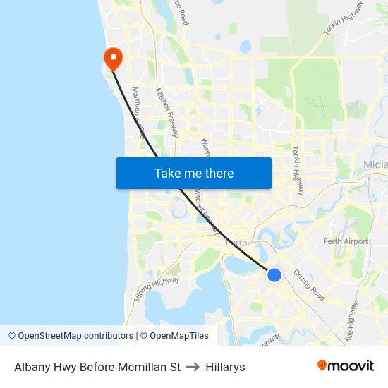 Albany Hwy Before Mcmillan St to Hillarys map