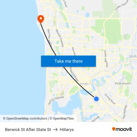Berwick St After State St to Hillarys map