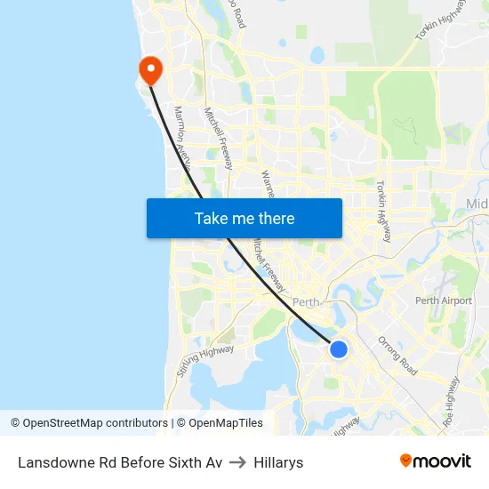 Lansdowne Rd Before Sixth Av to Hillarys map