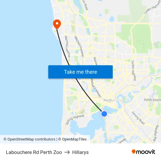 Labouchere Rd Perth Zoo to Hillarys map