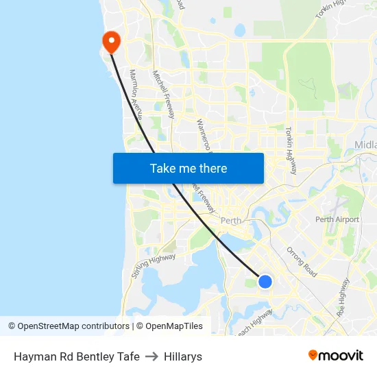Hayman Rd Bentley Tafe to Hillarys map
