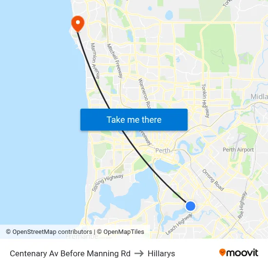 Centenary Av Before Manning Rd to Hillarys map