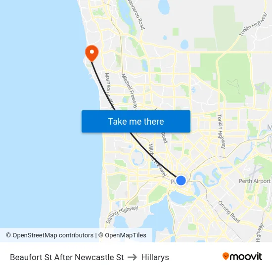 Beaufort St After Newcastle St to Hillarys map