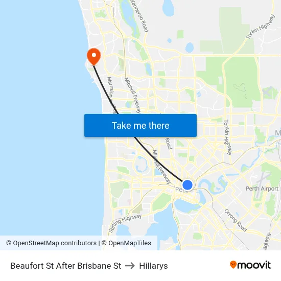 Beaufort St After Brisbane St to Hillarys map