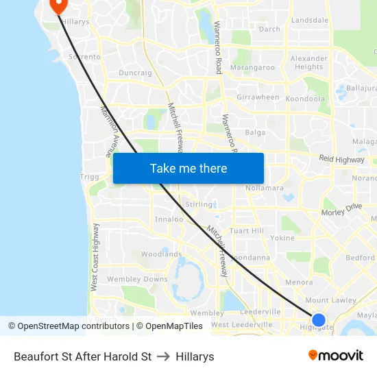 Beaufort St After Harold St to Hillarys map