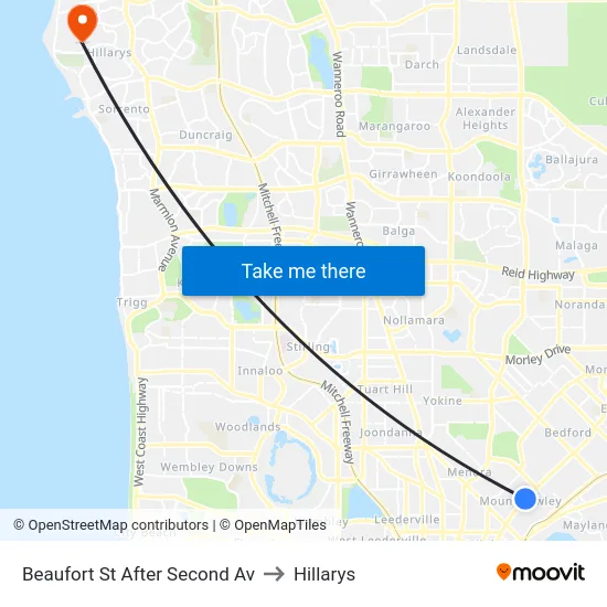 Beaufort St After Second Av to Hillarys map