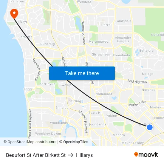 Beaufort St After Birkett St to Hillarys map