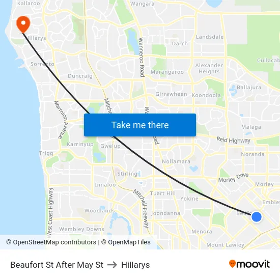 Beaufort St After May St to Hillarys map