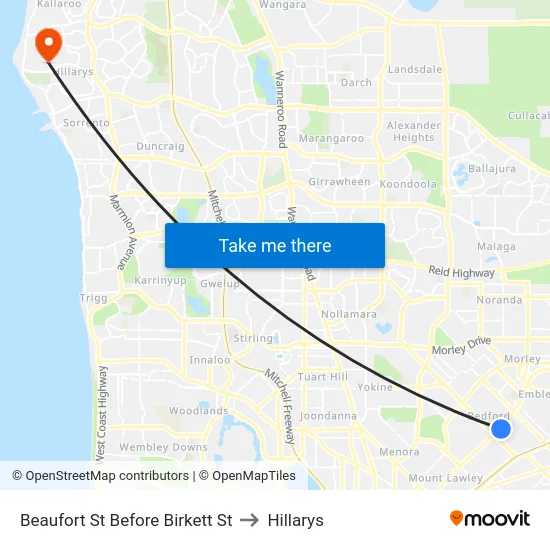 Beaufort St Before Birkett St to Hillarys map