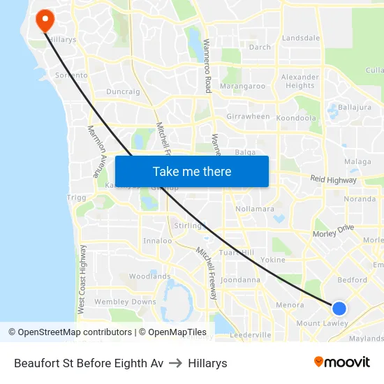 Beaufort St Before Eighth Av to Hillarys map