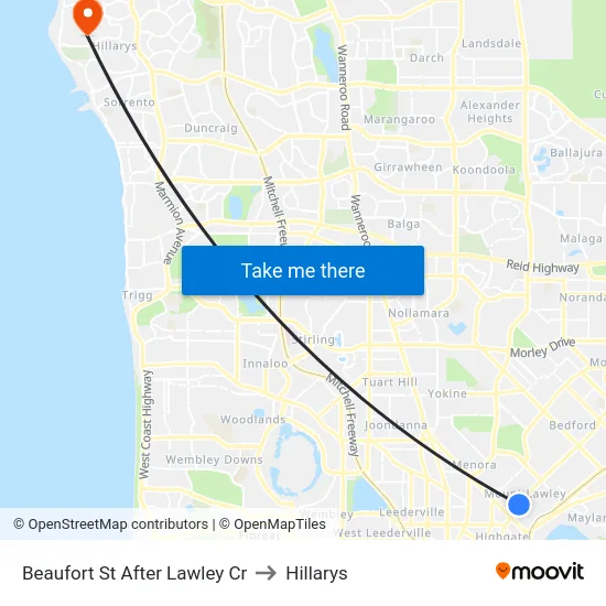 Beaufort St After Lawley Cr to Hillarys map