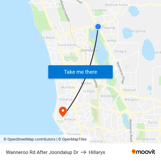 Wanneroo Rd After Joondalup Dr to Hillarys map