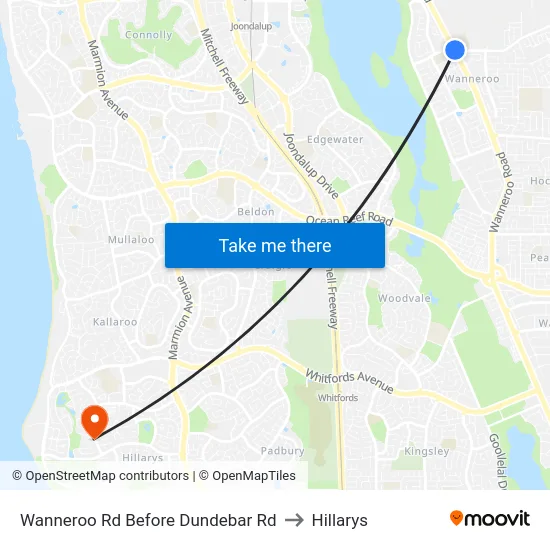 Wanneroo Rd Before Dundebar Rd to Hillarys map