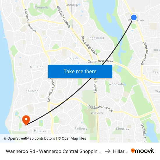 Wanneroo Rd - Wanneroo Central Shopping Ctr to Hillarys map