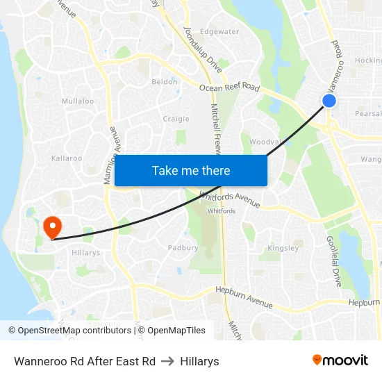 Wanneroo Rd After East Rd to Hillarys map