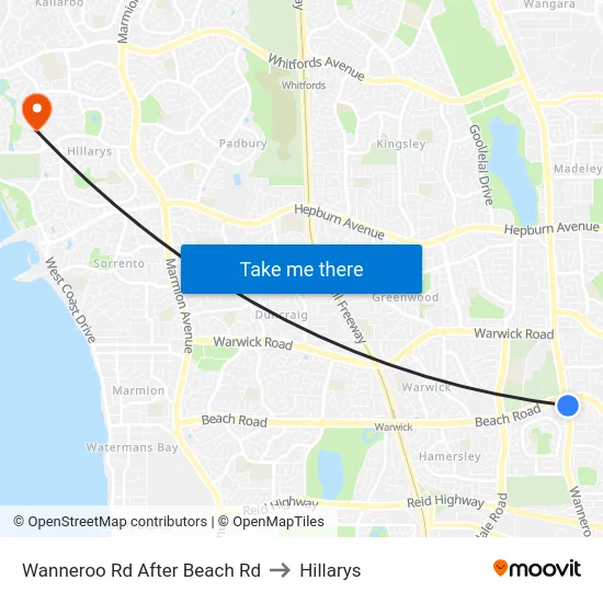 Wanneroo Rd After Beach Rd to Hillarys map