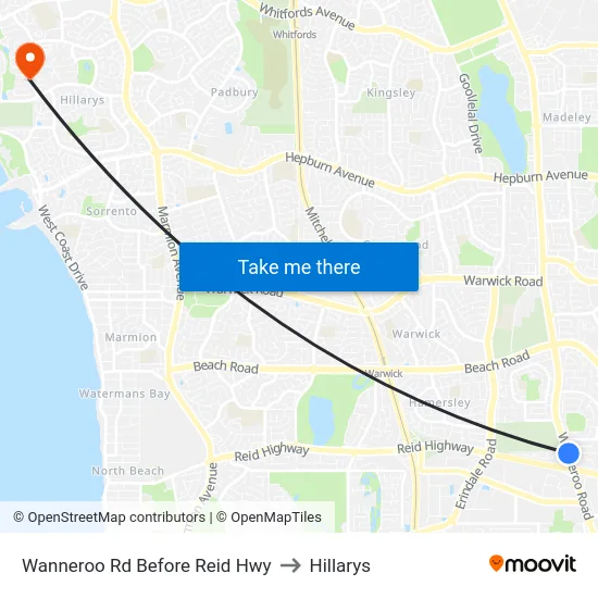 Wanneroo Rd Before Reid Hwy to Hillarys map