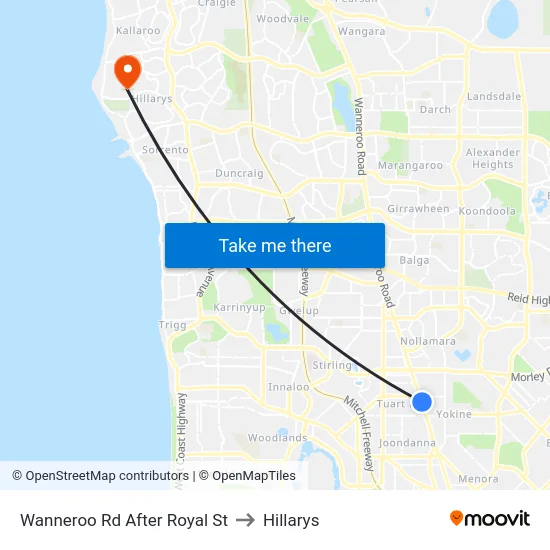Wanneroo Rd After Royal St to Hillarys map